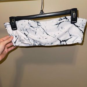 Black and white marble strapless bikini top